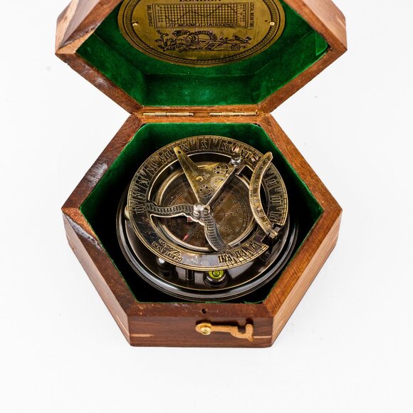 Magnetic Brass Gilbert Compass with Wood Box 3 Inch Heavy Duty for Navigational - Picture 4 of 17